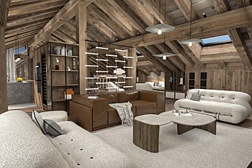 A living room with a brown couch and a white couch