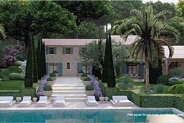 An artist 's impression of a house with a swimming pool in front of it