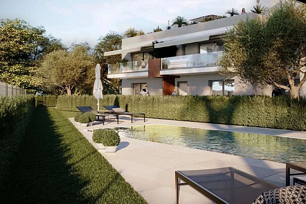 An artist 's impression of a house with a swimming pool