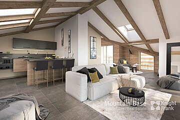 A living room with a couch and a table that says mountain base