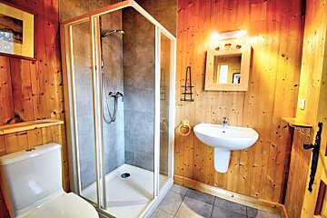 A bathroom with a toilet a sink and a shower