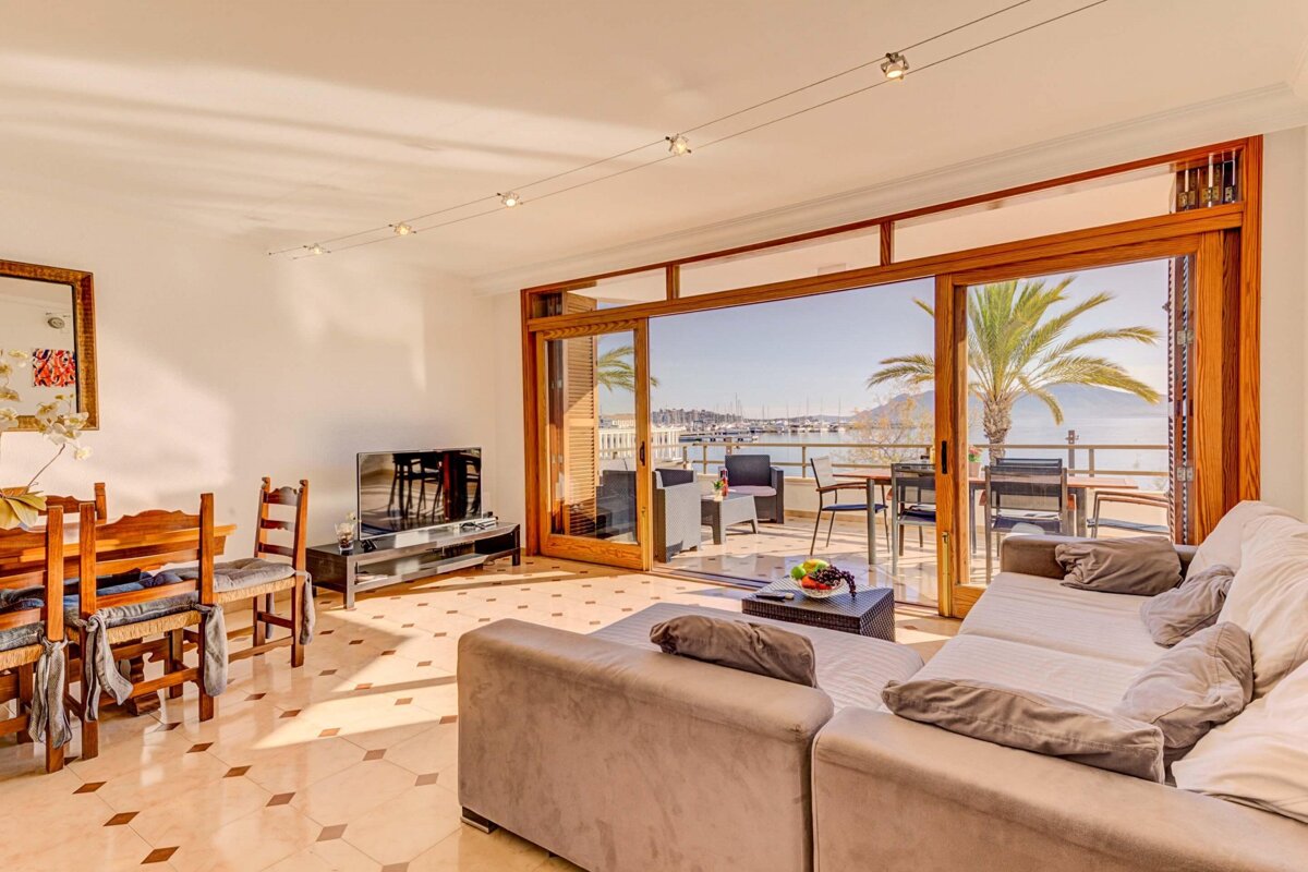 A living room with a couch and a television