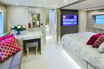 A bedroom with a flat screen tv on the wall