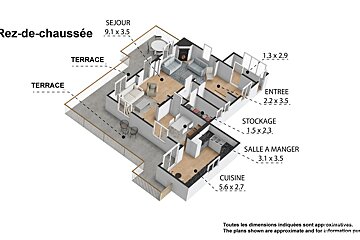 A 3d floor plan of a house in french