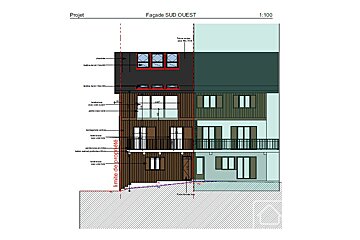 A drawing of a building with the title facade sud ouest