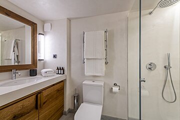 A bathroom with a toilet a sink and a shower