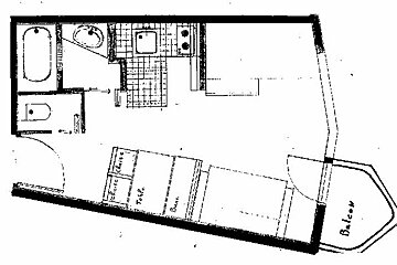 A black and white floor plan of a house with balcony
