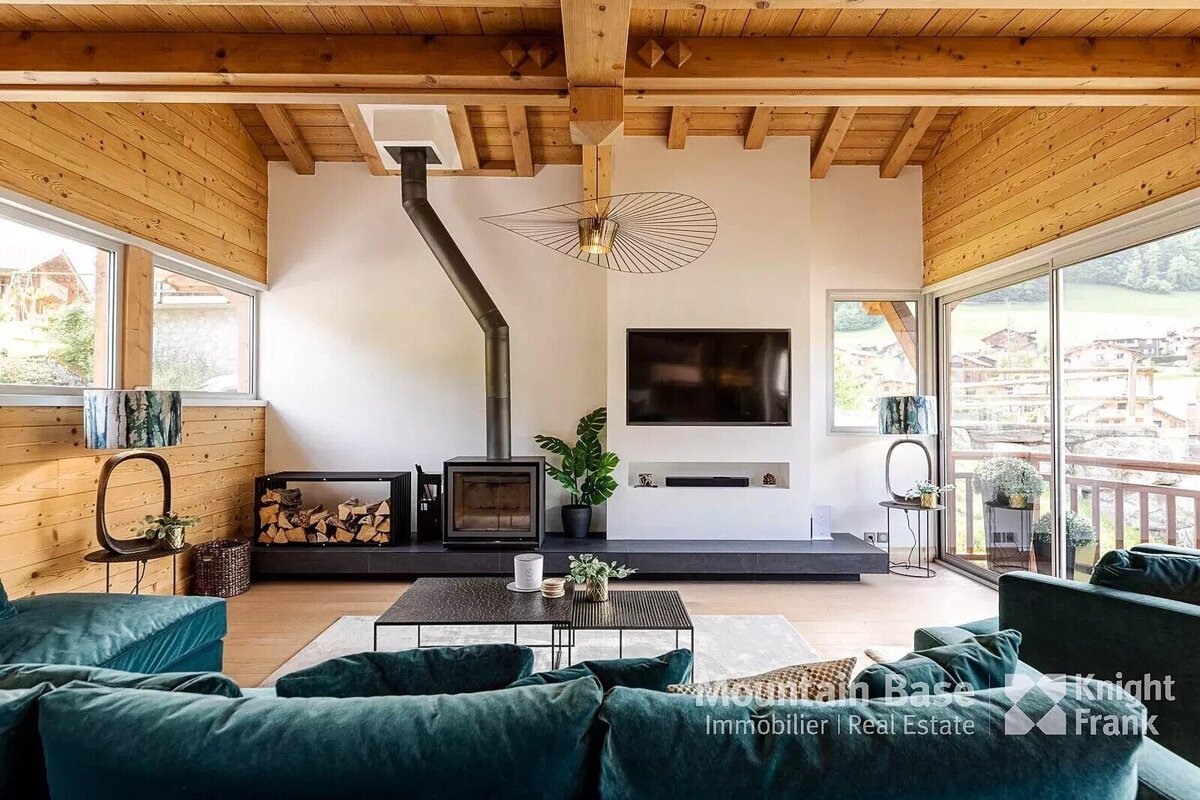A living room with a fireplace and a flat screen tv from mountain base immobilier real estate