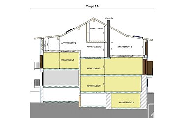 Architectural cross-section drawing of a multi-story building labeled