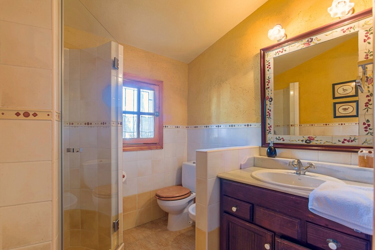 A bathroom with a toilet a sink and a mirror