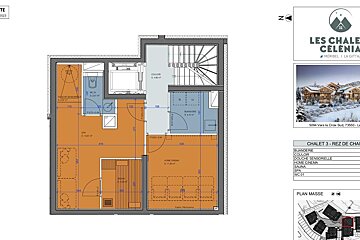 A floor plan of a chalet with the words les chalet celenia on the bottom