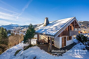 A snowy house with the words mountain base written on it