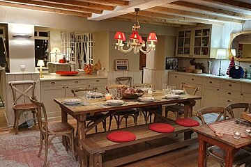 A kitchen with a sign that says wifi on it