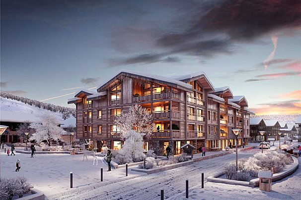 An artist 's impression of a snowy building