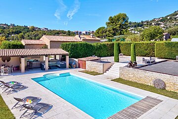 A large swimming pool in the backyard of a house