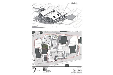 An aerial view of a building with chalet f written on it