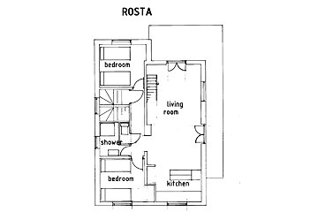 A black and white floor plan of a house called rosta