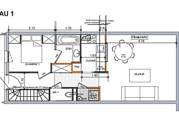 A floor plan of a house with the number 1 on it