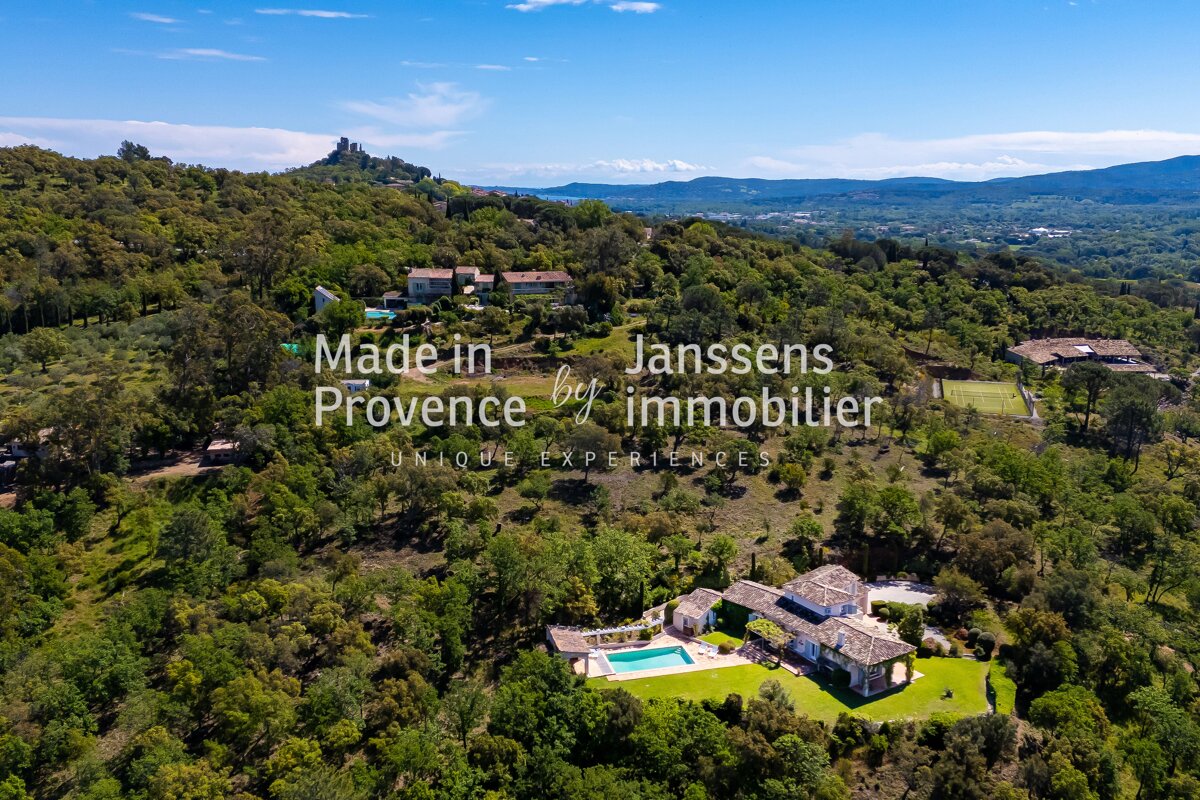 An aerial view of a house with the words made in provence by immobilier