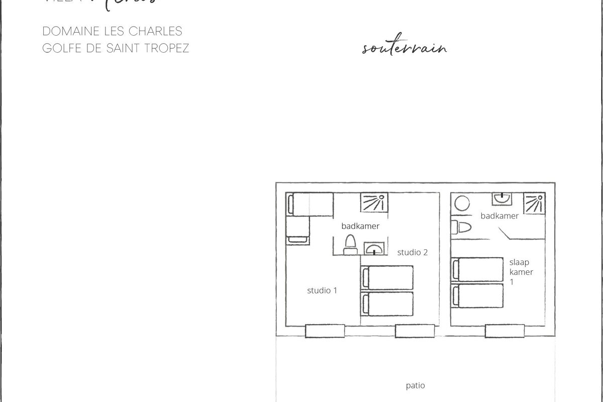 A black and white floor plan of the domaine les charles golfe de saint tropez