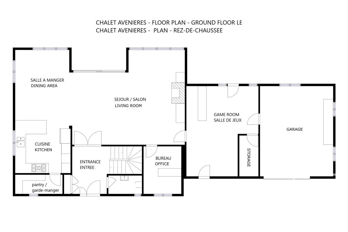 A black and white floor plan for chalet avenieres