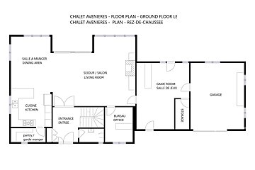 A black and white floor plan for chalet avenieres