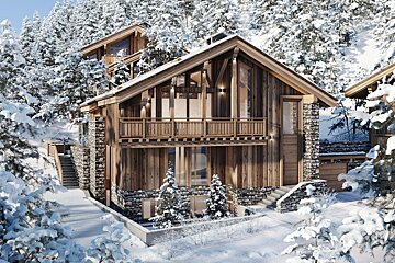 A snowy landscape with a wooden house in the middle