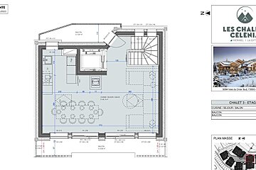 A floor plan of a chalet with measurements