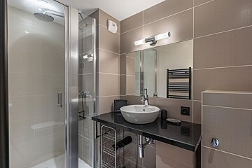 A bathroom with a sink and a toilet