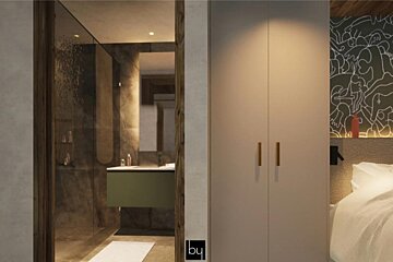 A bathroom with the word bu on the door