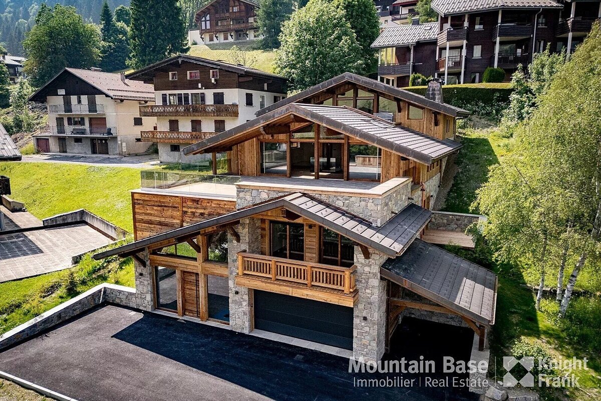 An aerial view of a mountain base real estate property