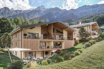 An artist 's impression of a house with mountains in the background