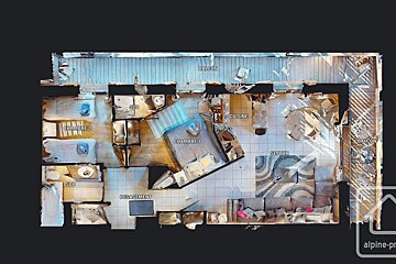 A 3d floor plan of a house with a balcony
