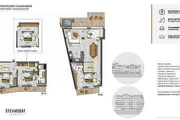 A floor plan of a apartment called steamboat