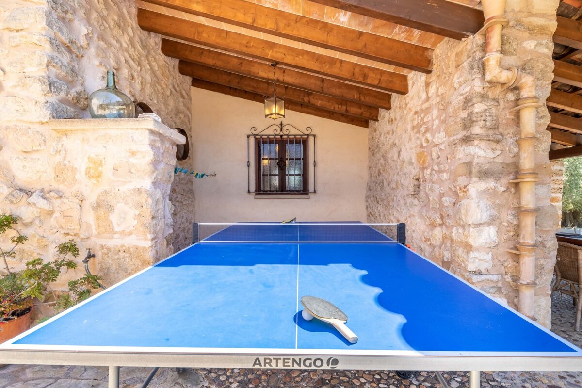 A blue ping pong table that says artengo on it