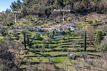 An aerial view of the main house and annexe