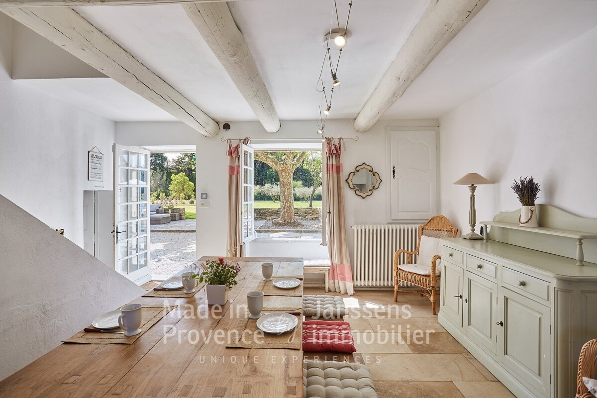A dining room with the words made in provence on the wall
