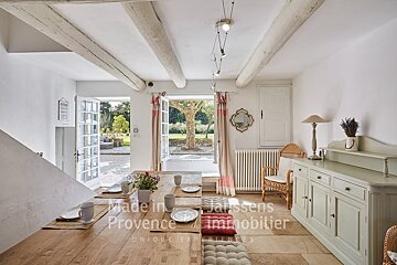 A dining room with the words made in provence on the wall