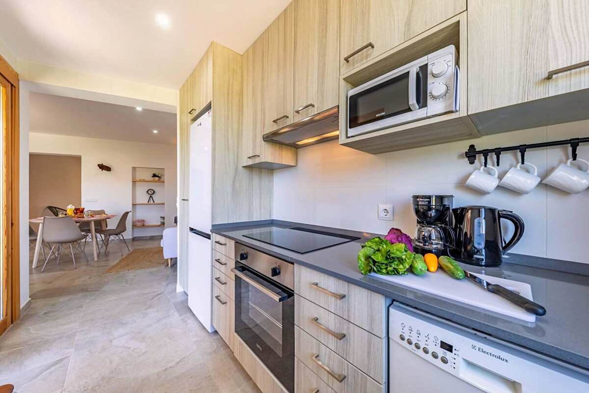 A kitchen with an electrolux dishwasher and a microwave