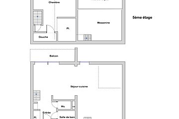 A floor plan of a house showing the 5th and 4th floors