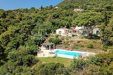An aerial view of a house in provence with a large swimming pool