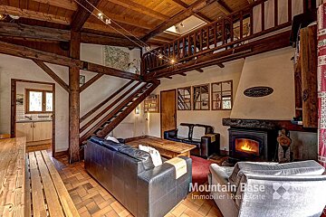 A living room with a fireplace and a sign that says mountain base
