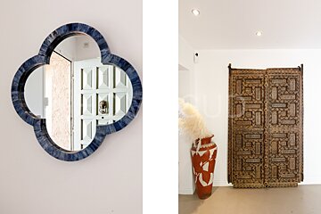 A picture of a mirror and a picture of a door