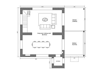 A floor plan of a house showing the living room and dining room
