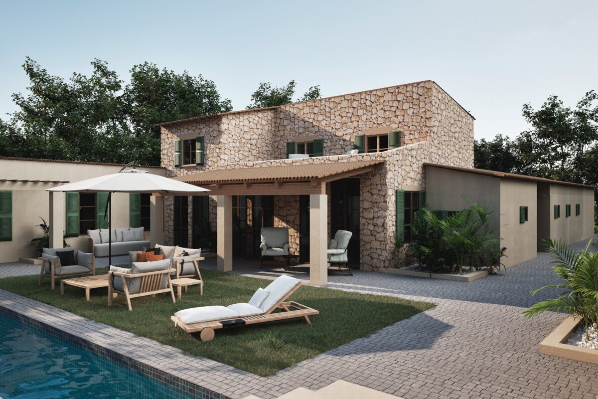 An artist 's impression of a house with a swimming pool