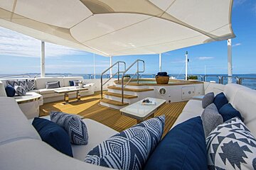 A yacht with a hot tub on the deck