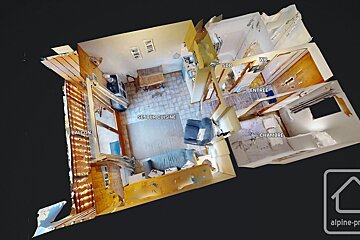 An aerial view of a house with the word balcony on it