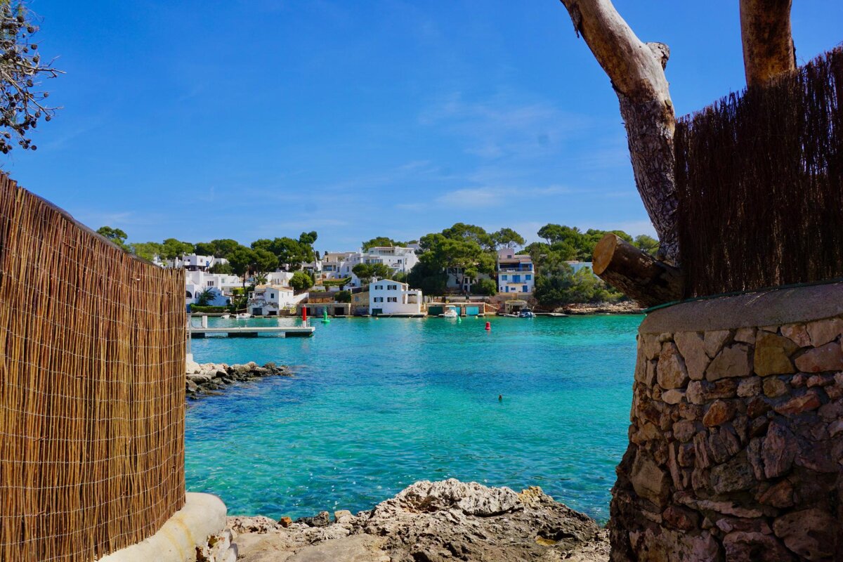 A view of a body of water with houses in the background