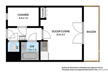 A black and white floor plan of a small apartment