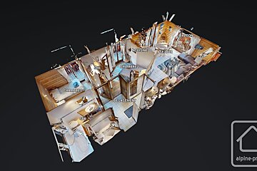 An aerial view of a house with the word balcony on it